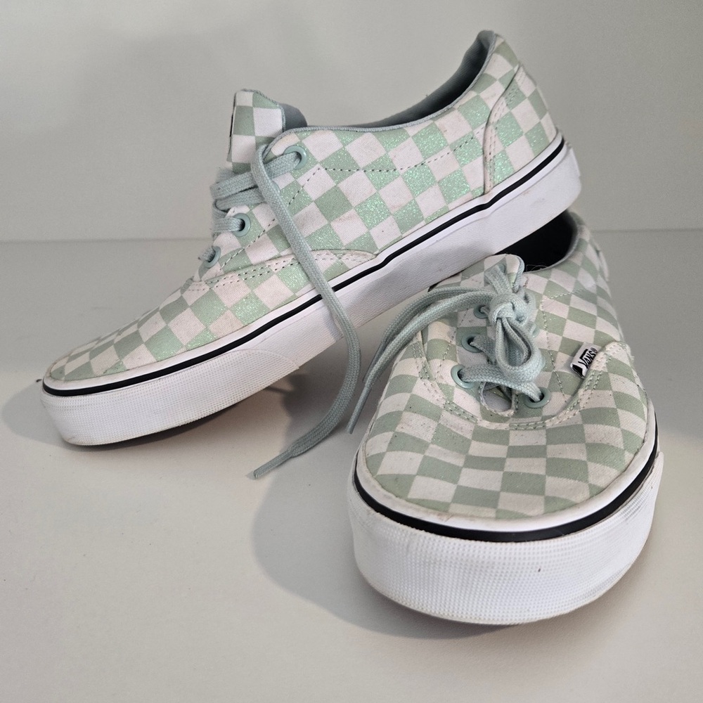 Vans Mint Green Checkerboard Lace-Up Sneakers Women’s Size 8.5 | Skater Style